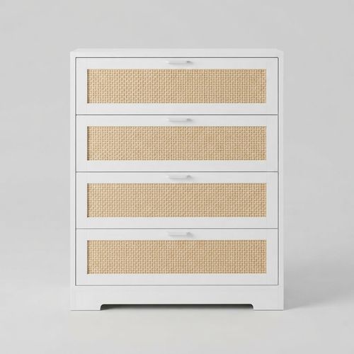 Patikuin Rattan 4-Drawer Tall Dresser, White