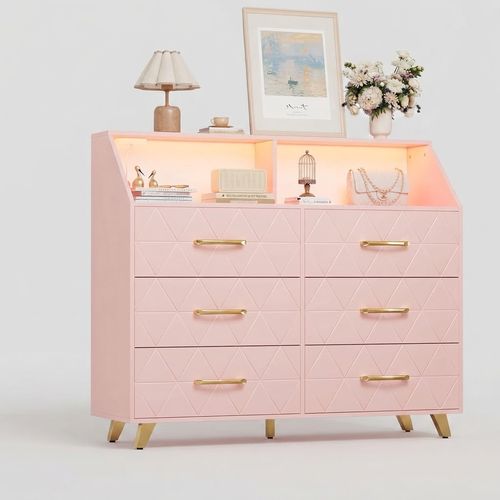 Patikuin 6-Drawer LED Dresser with Charging Station