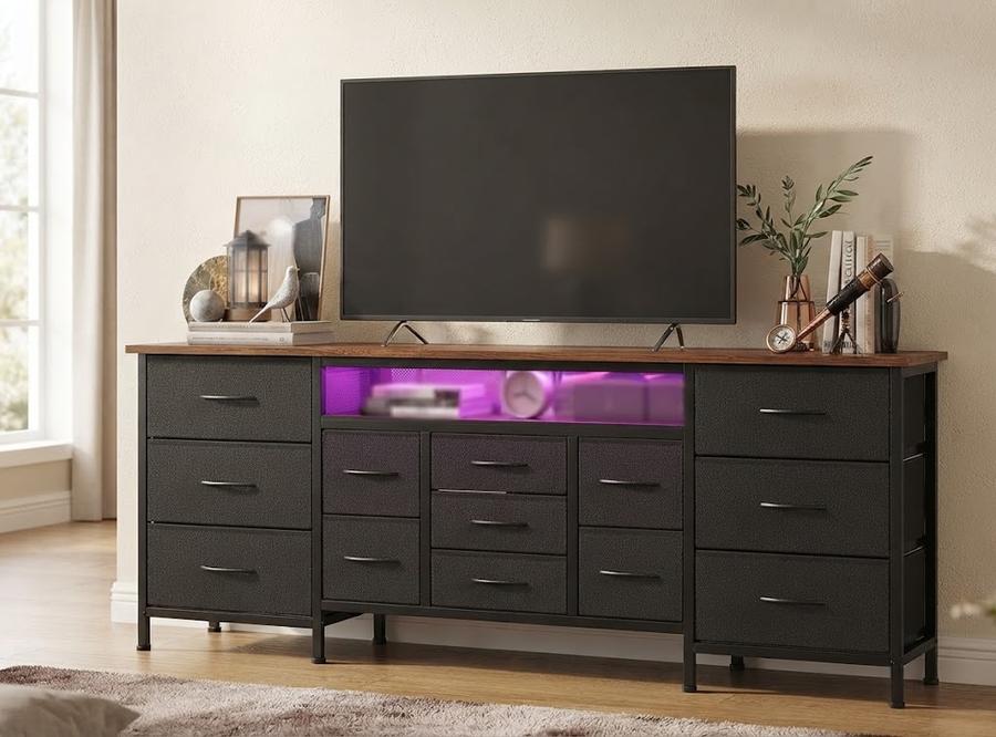 Patikuin 70-Inch 13-Drawer Dresser TV Stand in a furnished room